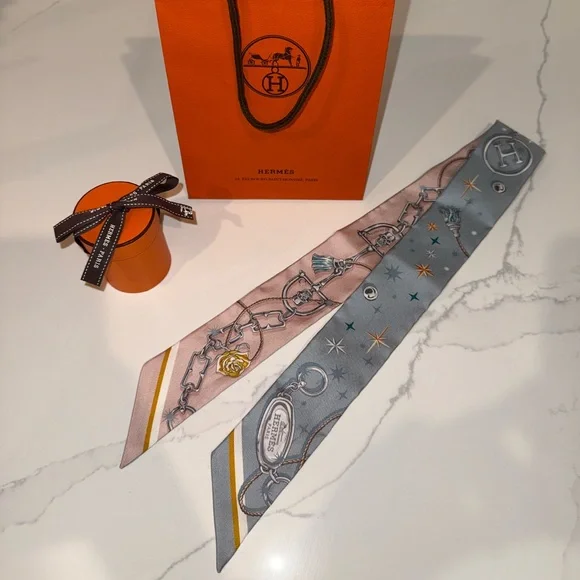 Hermes C'est la Fete Twilly in Pink & Blue Scarf - Picture 2 of 7